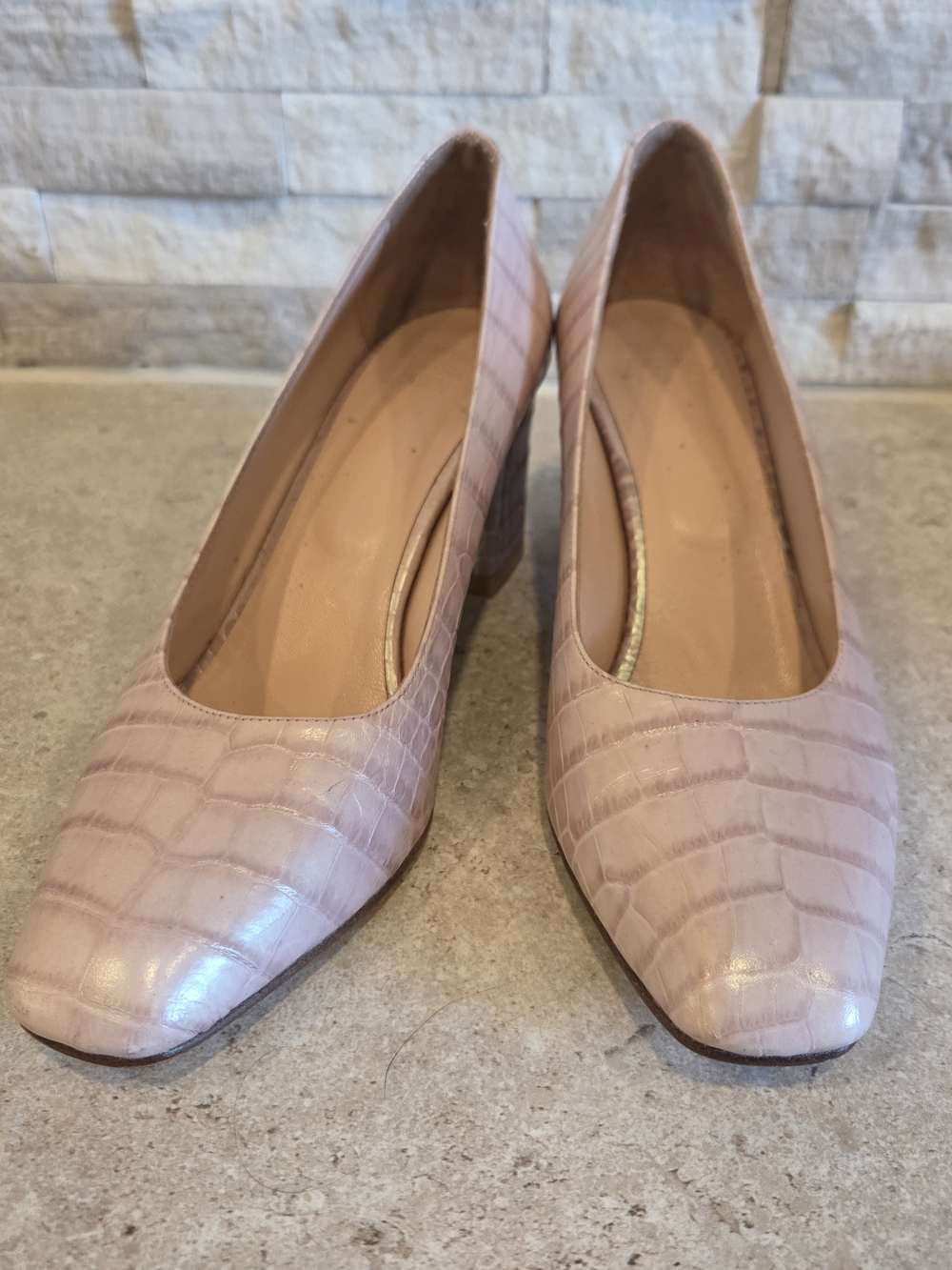 Maryam Nassir Zadeh Pink Croc Embossed Leather Pumps 39 Block Heel Quiet Luxury